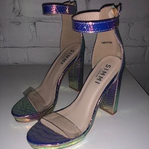 LIKE NEW Simmi Rainbow Metallic Snakeskin Heels